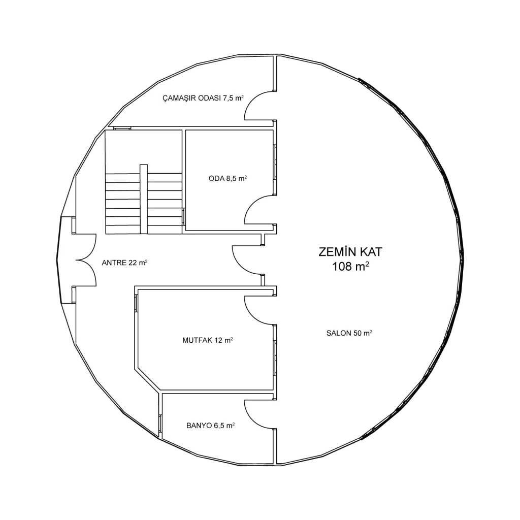 Modular Dome Earthquake Resistant Merih Type Steel Dome House Turkey Duplex Floor Plan 2